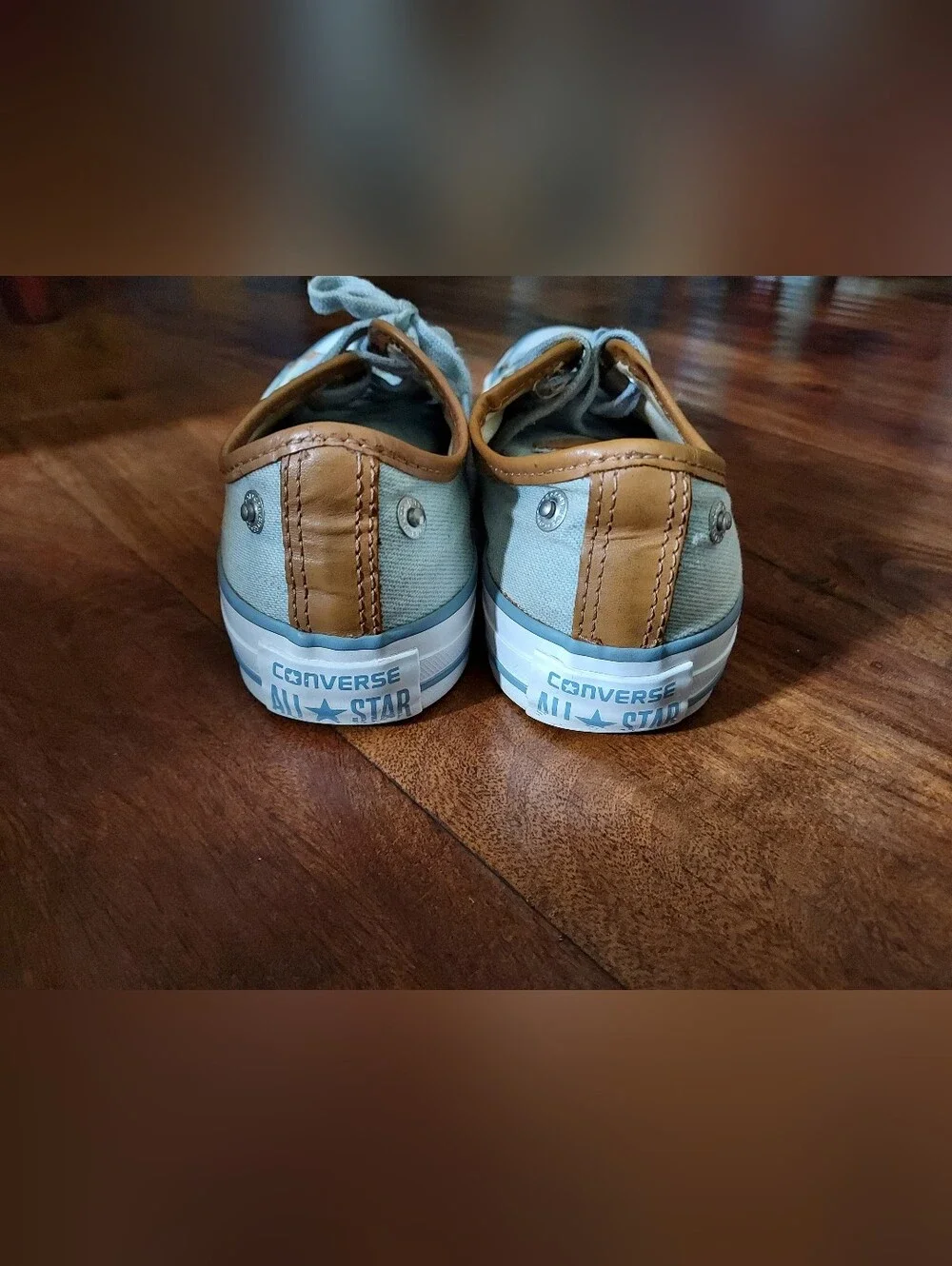 Converse Kids Low Top Sneakers in Light Blue with Brown Trim